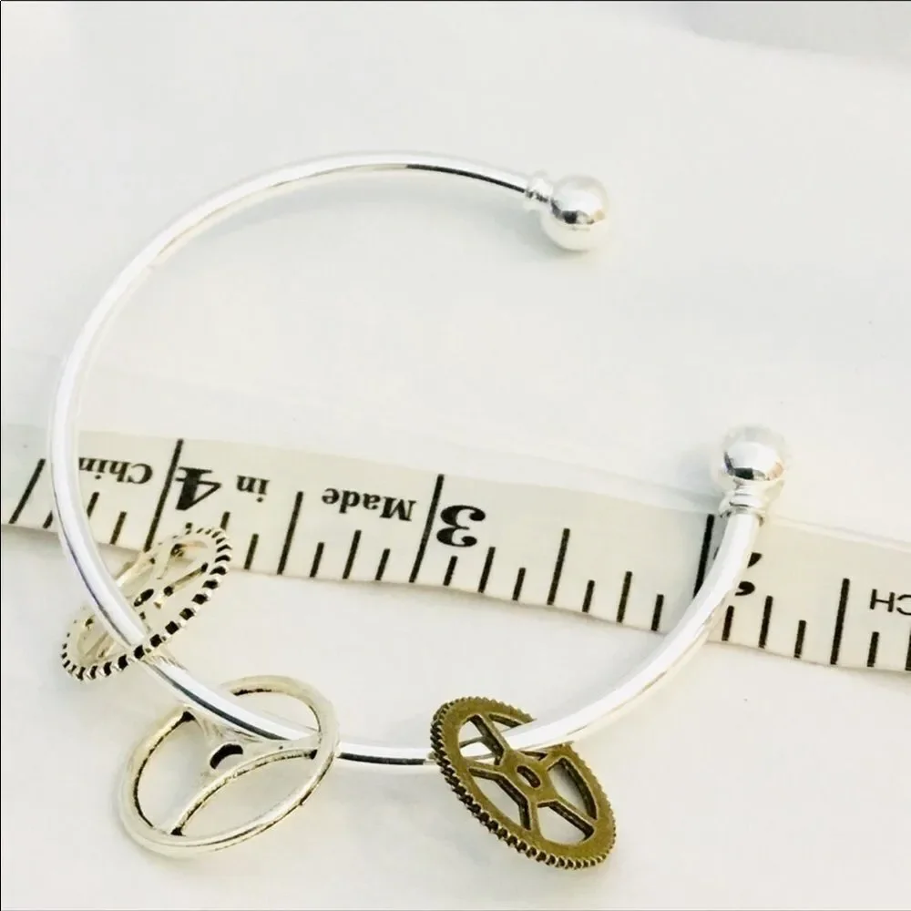 Silver Beaded Ends Adjustable Cuff Bracelet - NEW